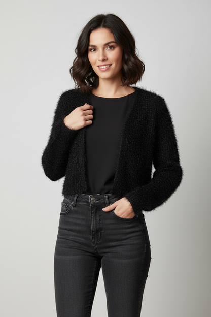 Svart pusete cardigan str S