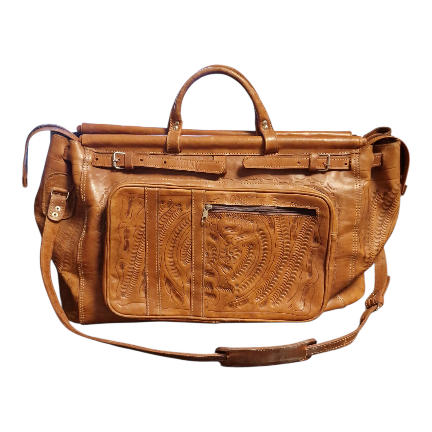 Stor brun weekendbag i skinn