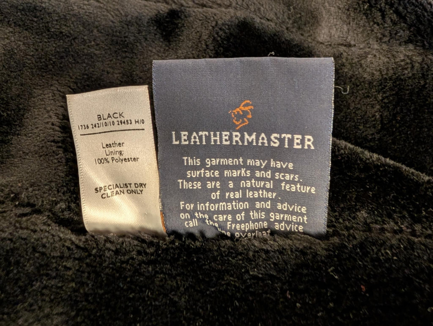 Vintage svart semsket skinnjakke str XL