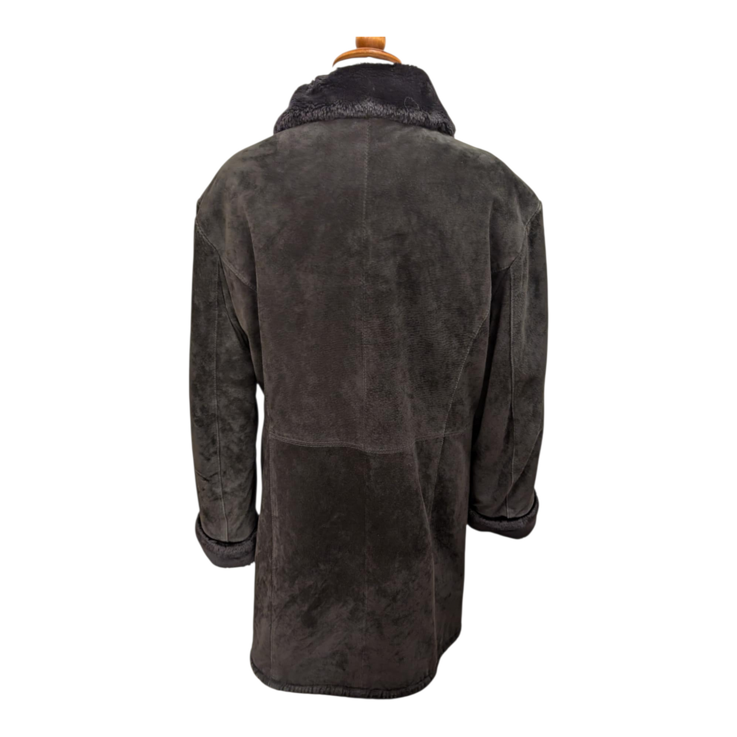 Vintage svart semsket skinnjakke str XL