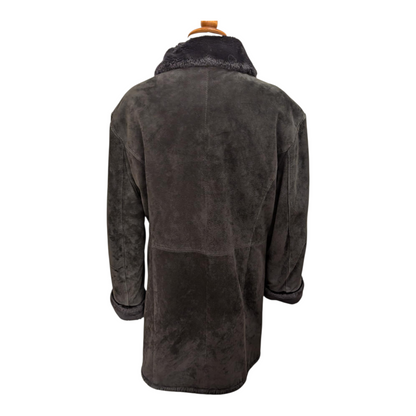 Vintage svart semsket skinnjakke str XL