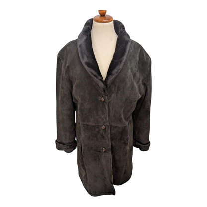Vintage svart semsket skinnjakke str XL