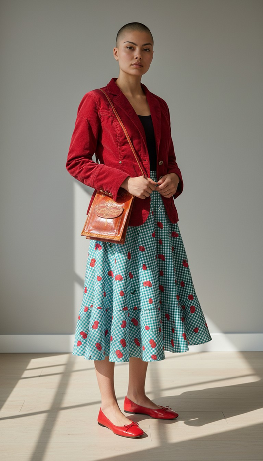 Vintage rød velourjakke str M